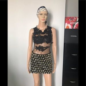 Banjul black lace/mesh  top Small new  stretchy